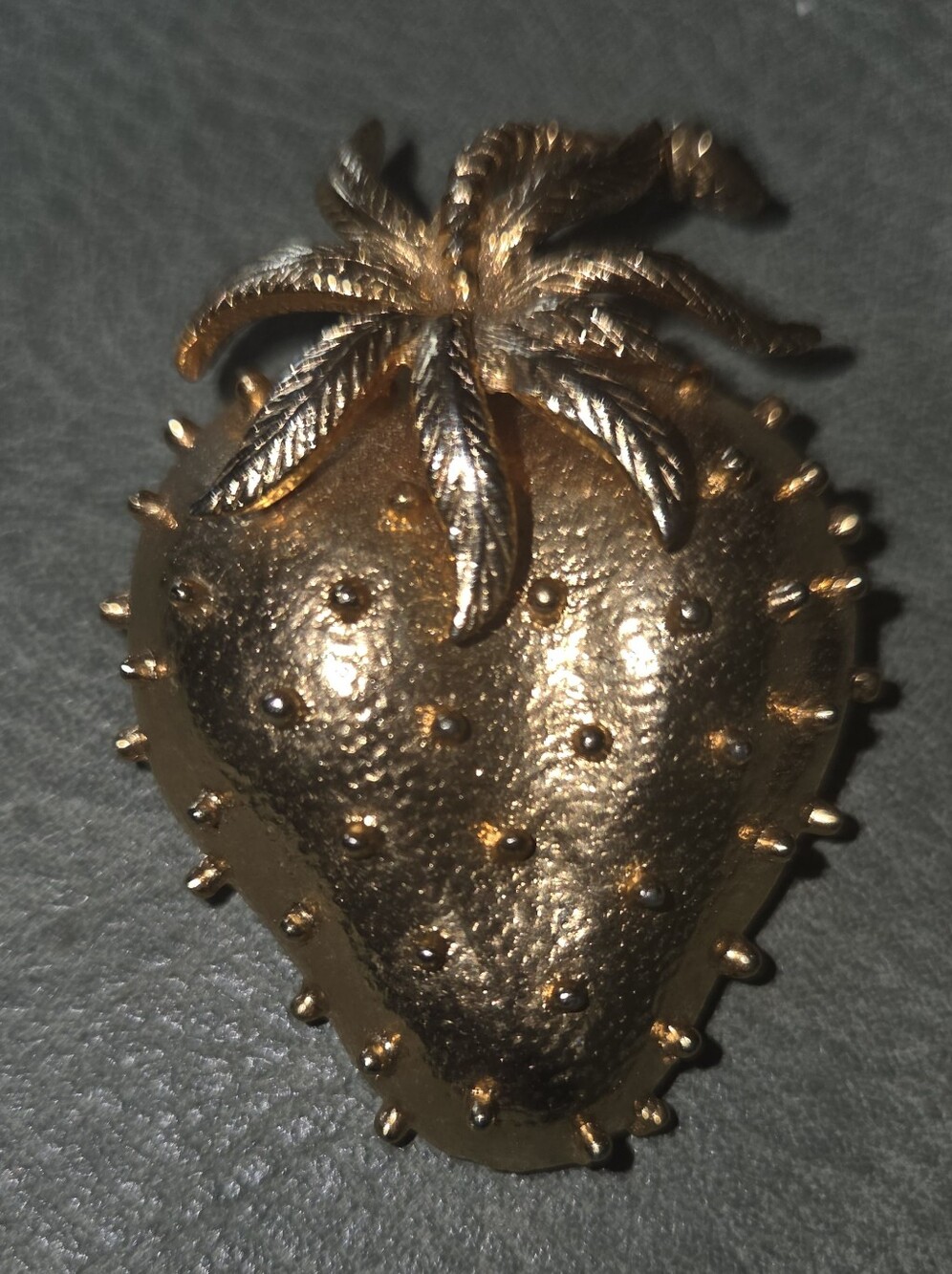 Vintage Christian Dior Gold Tone Textured Strawberry Pin